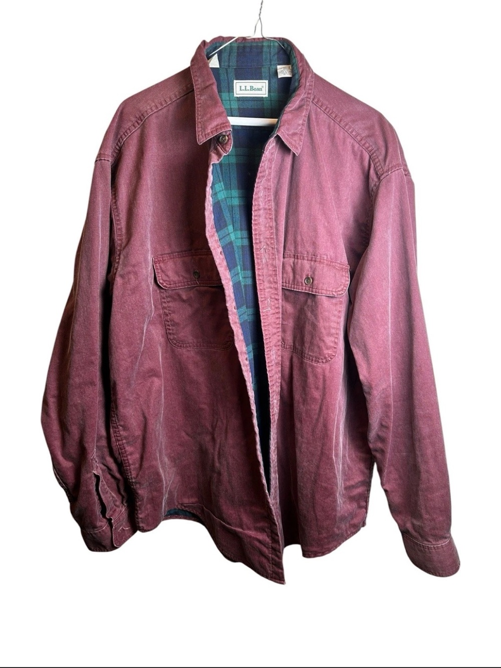 Vtg LL Bean Hurricane Shirt Mens XL Maroon Red Canvas Flannel Lined Work Chore